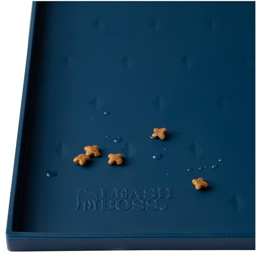 Leashboss Splash Mat XL Dog Food Mat with Tall Lip, Extra Large Dog Bowl Mat for Food and Water or Fountain, Non Slip Waterproof Silicone Pet Food Mat for Dogs and Cats (XL - 64 x 43 cm, Navy)