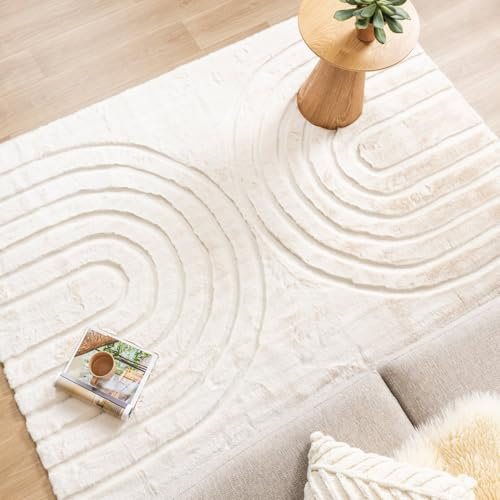 FRAAI | Home & Living Hochflor Teppich - Carvy Arches Creme - Boho, Modern, Skandinavisch - Wohnzimmer, Kinderzimmer, Schlafzimmer, Babyzimmer - Fellteppich - Carpet