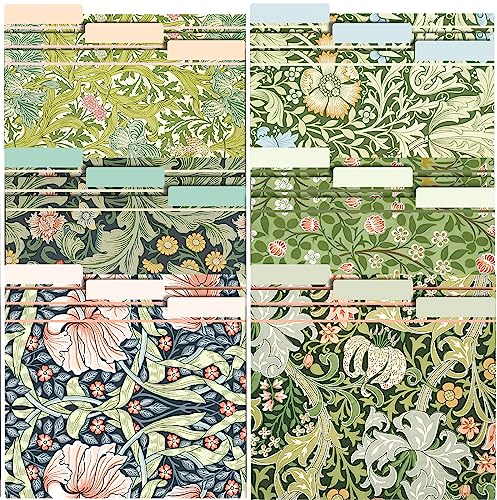 18 Pack William Morris Floral File Folders Decorative File Folders Letter Size(9.5 x 11.5) with 1/3 Cut Tab Fashion Folders for Office, School, Home