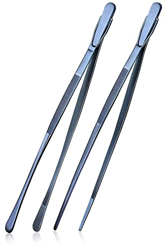 HINMAY 2 pinzette da cucina da 30,5 cm, in acciaio inossidabile, pinzette dritte per alimenti, pinzette professionali da cucina per riparazioni e barbecue (blu)