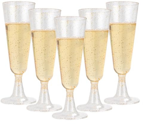 AKOLAFE 100er Set Sektgläser 160ml Plastik Sektgläser BPA-Frei Mehrweg Transparentes Sektglas Günstiger Sektkelch Stapelbare Champagnergläser für Hochzeiten, Geburtstage, Partys (Goldrosa)