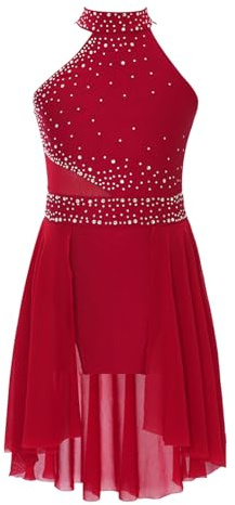 Freebily Abito da Pattinaggio Artistico Bambina Vestito da Balletto Borgogna 9-10 Anni