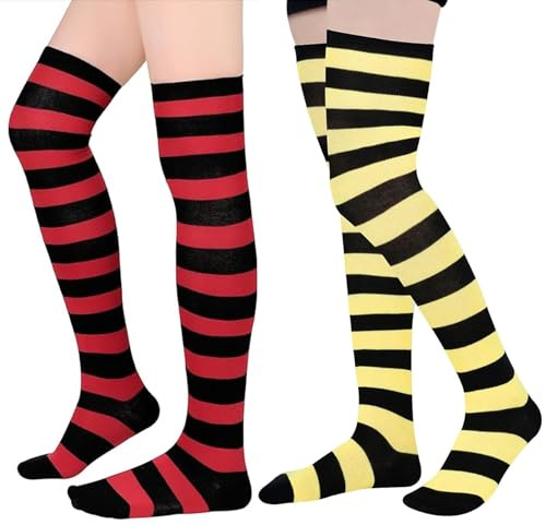 2 Paires Chaussettes Hautes Femme,Chaussettes Longues Rayées en Coton,Conçues Pour Les Fêtes Costumées,Les Jeux De Rôle