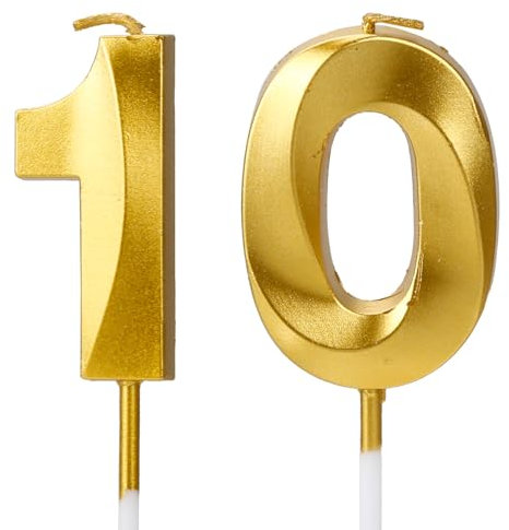 Vanyibro 10th Birthday Candles, Gold Number 10 Cake Topper Decorations for Birthday Party, Wedding, Anniversary Celebration Supplies