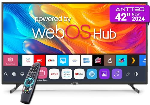 Antteq 42 Inch Smart TV WebOS TV MagiQ 42 with ThinQ AI, Voice Magic Remote, Airplay, Apple TV+, Netflix, Freeview, YouTube, WIFI, Black Televisions