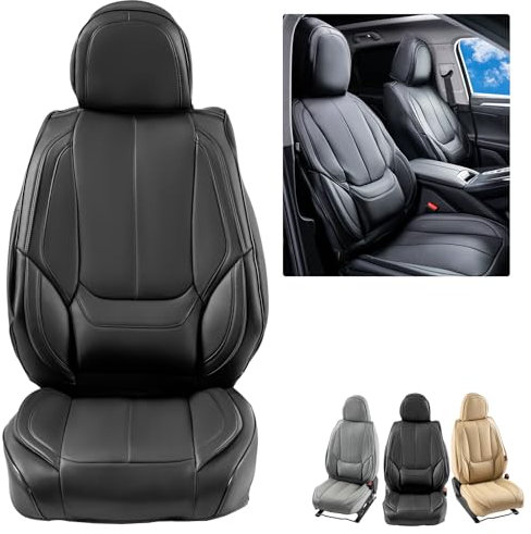 VEVOR Coprisedili Universali per Auto Sedili Anteriori 6 Pezzi Coprisedili in Ecopelle, Disegno completamente chiuso, con Poggiatesta Rimovibile, Airbag, per Maggior Parte delle Auto SUV, Camion, Nero