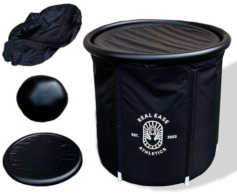 Real Ease Inflatable Recovery Tub for Athletes — 320L Ice Pod with Lid, Cold Water Therapy Tub — Adults Portable Outdoor Bathtub with All Ice Bath Accessories