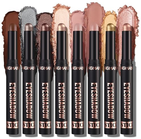 LANGMANNI 8Pcs Eyeshadow Stick Gift Set,Soft Smooth Cream With Matte Earth & Metal Colors, Waterproof & Long-Lasting, Beauty & Personal Care Eye Shadow Stick For Daily Makeup & Special Occasions (#B)