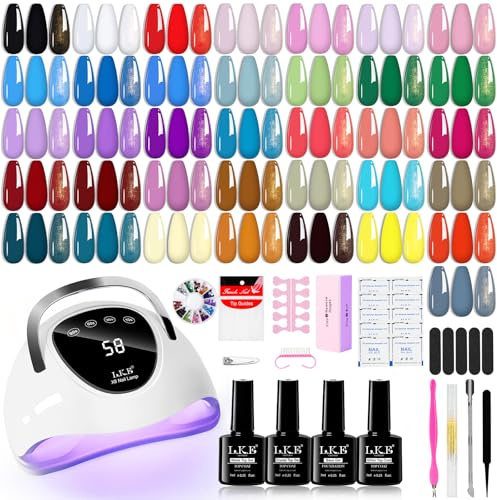 LKEE Gel Nail Polish Set with 108W U V Lamp - 65Pcs Nail Kits for Starter,36 Vibrant, Shimmering, and Matte Colors Gel Nail Polish with Base Coat and Top Coat, Nail Art Gifts for Beginners