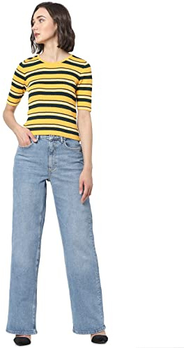 ONLY Jean pour Femme à Jambe Large, Denim Bleu Moyen, 34W / 32L