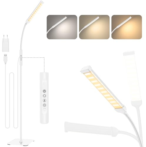 Mojimdo 120 LED Lampada da Terra Touch Control [3 Colori e 10 Luminosità] Lampada da lettura LED Sottile da Terra, Timer 1H Lettura Piantana per Camera da Letto, Ufficio, Soggiorno-Adattatore Incluso