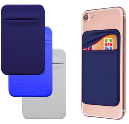 Fadbudss Paquete de 3 Soportes para Tarjetas para Teléfono Móvil con Adhesivo para la Parte Posterior del Teléfono, Fundas para Tarjetas de Tela Elástica para Teléfonos iPhone Android (Color Oscuro)