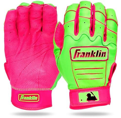 Franklin Sports MLB Baseball-Schlaghandschuhe – CFX Pro Schlaghandschuhe für Erwachsene und Jugendliche – Baseball + Softball-Ausrüstung – hochwertiges Leder – Pink/Grüner Apfel – Erwachsene, Größe M