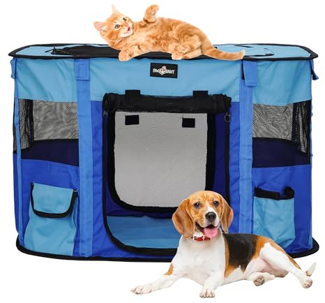 VIOREMOS Foldable Pet Playpen,Cat Dog Playpen,Portable Dog Cage soft Portable Exercise Kennel Tent,Puppy Pen Indoors/Outdoors Pet Tent Fence(Blue-M)