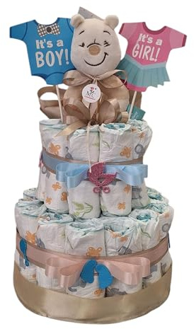 MC® Torta di Pannolini MC Composizioni Design Unisex a tema 'Boy/Girl', Regalo per Baby Shower Nascita