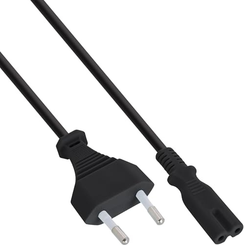 InLine 20710 Cavo Alimentazione Classe II, Spina Europlug CEE 7/16 a Presa IEC-320-C7, 1 m, Nero