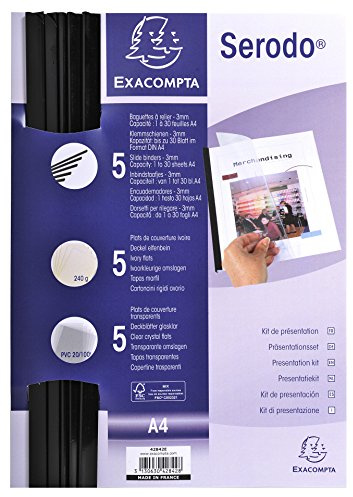 EXACOMPTA Kit de reliure manuelle pour 5 dossiers SERODO Noir coloris ivoire/transp