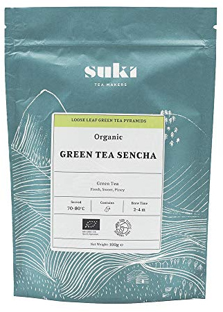 Suki Tea Organic Green Tea Sencha - Pack of 50 Pyramid Tea Bags - Light, Smooth and Fresh - With Antioxidants - Great Taste - Brews in 2-5 Minutes