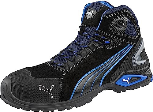 PUMA SAFETY RIO BLACK MID herr arbetssko säkerhetssko S3 SRC aluminiumhätta penetrationsskydd halkfri män, Noir Gris Bleu Blanc, 43 EU