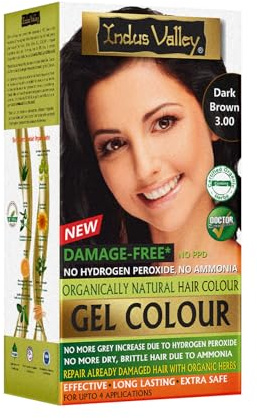 Indus Valley Tinte de gel permanente orgánico natural para el cabello, sin amoníaco y vegano, recomendado por médicos, marrón oscuro 3.0 (20 g + 200 ml), paquete de 1