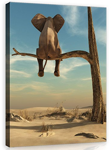 Forwall - Leinwand Bilder - Elefant auf dem Baum Tiere Kinder Kunst - 100x75 cm Leinwandbilder - Bild auf leinwand - Wandbild XXL groß Wandbilder für Wohnzimmer Schlafzimmer Wohnzimmerbilder Modern