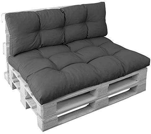 DILUMA Palettenkissen Set Anthrazit - Sitzkissen 120x80 cm & Rückenlehne 120x40 cm - Bequemer 15 cm Polster - Palettensofa Komplett Outdoor & Indoor - Palettenauflage mit Rückenkissen - Made in EU