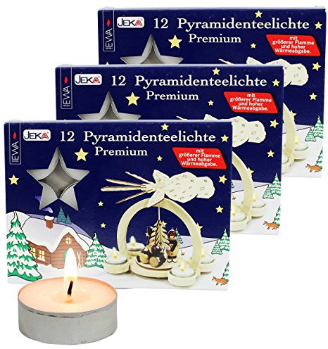 Ebersbacher Kerzenfabrik GmbH 36er Set Pyramiden-Teelichte, speziell für Teelichtpyramiden entwickelt, inkl. Aroma Ampelmanndose in rot gratis dazu.