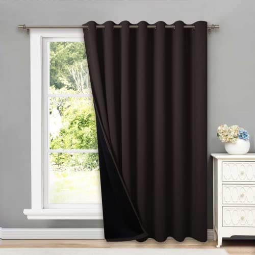 NICETOWN Tenda extra larga per porta del patio, super resistente, termica, in vetro, per porta scorrevole, 100% oscurante, per finestra, colore marrone, 1 pannello, 254 cm di larghezza x 213 cm di