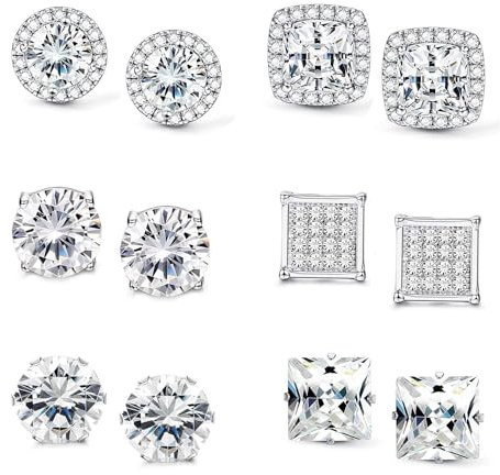 Milacolato 6 Paar Edelstahl Ohrstecker für Damen Herren Glänzend Ohrringes mit Zirkon Ohrringe Schmuck
