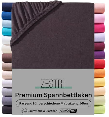 Zestri Premium Spannbettlaken Spannbetttuch | für Boxspringbett und Wasserbett | Stoffgewicht 190g/m² | ÖKO-TEX | 180x200 bis 200x220 cm + 40 cm Steghöhe | Braun