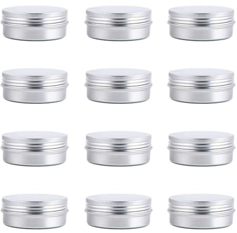 12Pcs 60ml/2oz Empty Silver Aluminum Tin Cans Round Metal Cosmetic Sample Jars Storage Containers with Twist Screw Top Lid Travel Tins for Tea Spices Eye Shadow Lip Balms Cream Candle Crafts Jewelry
