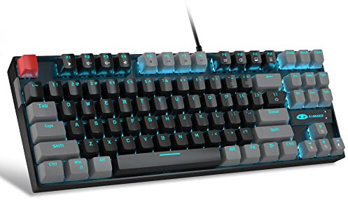 MageGee Tastiera meccanica da gioco 75% con interruttore rosso, tastiera retroilluminata blu a LED, 87 tasti, compatta TKL con cavo, per PC portatili Windows, gamer, colore: nero/grigio