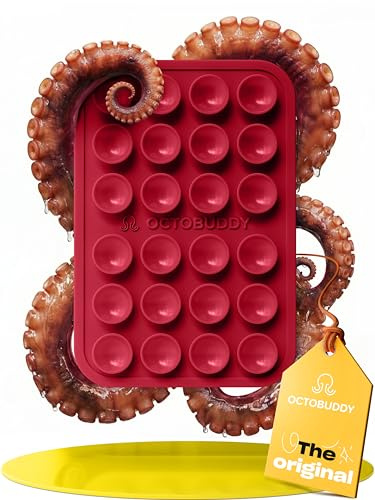 OCTOBUDDY Classic - Silicone Suction Phone Case Adhesive Mount - Hands-Free, Strong Grip Holder for Selfies & Videos - iPhone & Android Compatible - 2.25″ x 3.25″, RED