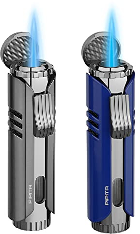 PIPITA 2 Pack Torch Lighter Windproof Butane Gas Lighters Adjustable Jet Single Flame Refillbale Fuel Metal Lighter (Butane Not Included)