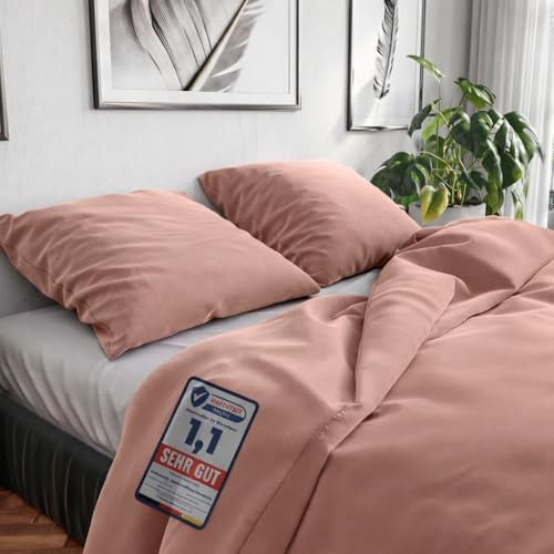 Wolkenfeld Bettwäsche 155x200 cm Rosa – kuschlig weich & bügelfrei – ÖKO-TEX Zertifiziert – Baumwolle Bettwäsche-Sets 1x Bettbezug 155 x 200 + 1x Kissenbezug 80x80 – Rosa