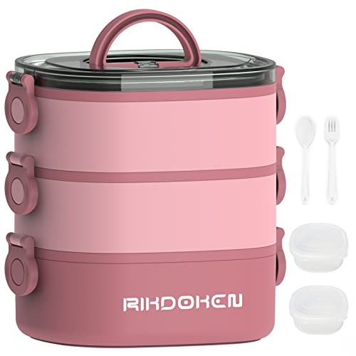 Boîte à déjeuner, récipients empilables à 3 couches, boîte à bento étanche de grande capacité de 2800 ml avec cuillère, fourchette et boîtes à sauce, passe au micro-ondes pour enfants et adultes
