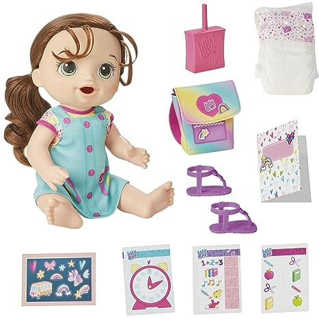 Baby Alive Time for School Baby Doll Set, 12 Inch, Back to School Toys for Girls & Boys, Brown Hair, Preschool Gifts for Kids, Ages 3+ (Amazon Exclusive)