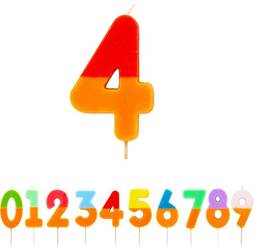 Talking Tables Orange and Red Number 4 Candle for Cakes | Colourful Birthday Cake Topper Decorations for Kids Party, Boys 4th, 14th, Girls, Anniversary, Milestone
