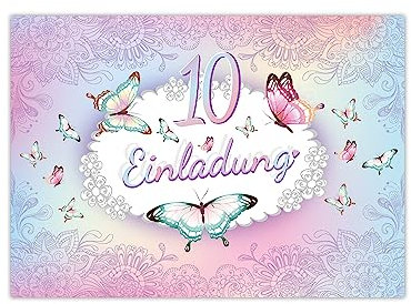 Limonia 12 Einladungskarten zum 10. Geburtstag Einladung Kindergeburtstag Mädchen Schmetterling Blumen