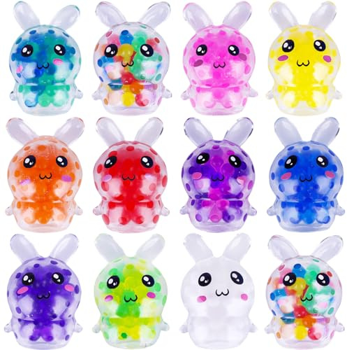 Exun 12 Pcs Easter Bunny Mini Squeeze Balls, Easter Basket Stuffers, Easter Egg Fillers, Squishies Stress Relief Fidget Toys for Kids Boys Girls Toddlers Gifts Party Favors