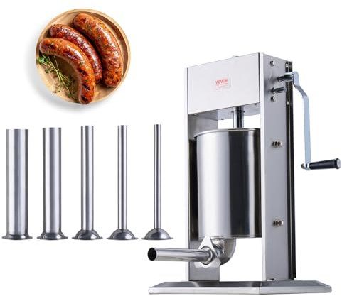 VEVOR Insaccatrice Manuale per Salsicce 10 L Macchina per Salsicce Verticale a Doppia Velocità, Realizzata in Acciaio Inossidabile 304 per Uso Alimentare, Include 5 Tubi Insacco, per Cucina Domestica