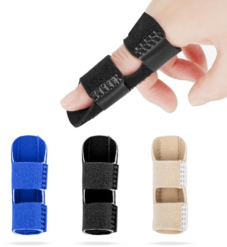 GALAMAX 3 Pcs Finger Splints, Adjustable Trigger Finger Splint Breathable Finger Straightener for Bent Fingers Mallet Finger Splint for Broken Pinky Little Middle Thumb Finger