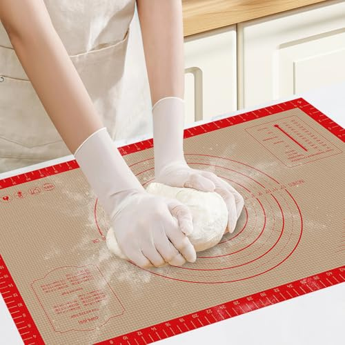 Silicone Pastry Mat - 26x16 Non Slip Baking Mat with Measurements, Extra Large Dough Mats for Counter, Ideal for Rolling Dough, Fondant, Pizza, Pie, Cookies