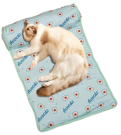 Kühlende Hundematte, Eisseide, weich, waschbar, Katzenkühlmatte, faltbar, waschbar, kühlendes Hundebett, niedliche Isomatte mit Kissen, Kätzchen-Eiskissen, Welpen-Kühldecke für Katzen und Hunde
