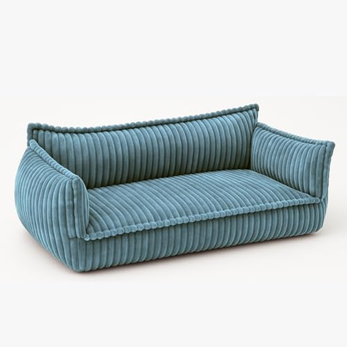 chilly pilley Sofá Infantil De Pana, Cómodo Sofá Infantil con Estampado De Canalé (Azul)