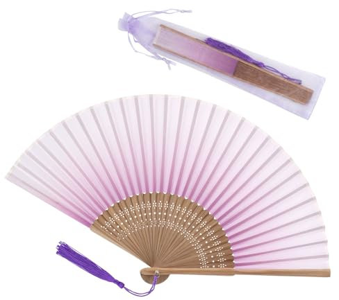 Neerow Handfächer, Faltbare Fächer mit Lila Farbverlaufsdruck, Farbenfroher Faltfächer Klein, Stofffacher mit Geschenktüte für Sommer, Hochzeit, Party, Tanzen, Foto-Requisiten, Wand Dekoration
