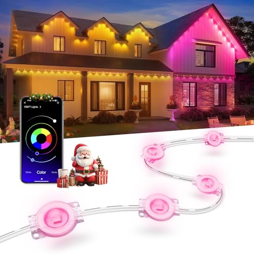 Nexillumi Permanent Outdoor Lights for House, 100ft Smart RGB LED Lights Outside with 16 Million DIY Colors, IP67 Waterproof Eternity Eaves Lighting for Christmas Halloween Holiday Daily Decorations
