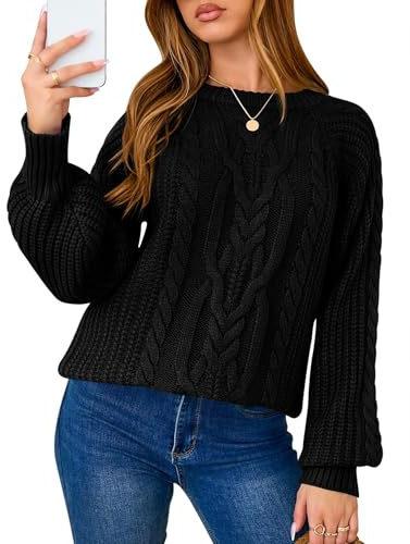 LOMON Sweaters for Women Trendy Oversized Cable Knit Pullover Long Sleeve Chunky Crew Neck Fall Winter Casual Tops Ladies Loose Fit Fashion Sweater Black