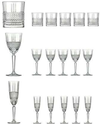 Wintem - Vasos de agua de cristal, copas de vino, copas de cristal para brindis y aperitivo - Juego brillante de 18 piezas elegante para mesa refinada, apto para lavavajillas