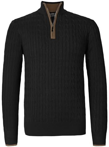 Atforna Jersey de punto para hombre con cuello alto, suéter de punto de invierno con media cremallera, jersey de cuello alto para hombre de manga larga con patrón de trenza y puños acanalados, negro